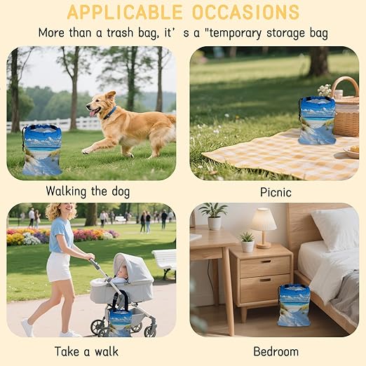 Summer Beach Car Garbage Bag, Compact 5.1L Canvas Trash Can with Drawstring Closure, Perfect for Cars, SUVs, RVs, and More