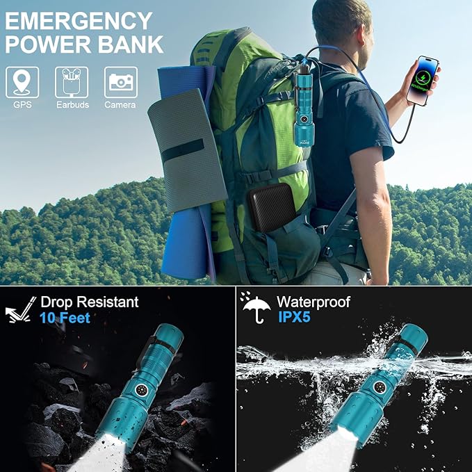 Banral Flashlights High Lumens Rechargeable, Super Bright Long Range Small Powerful Flashlight, 6 Modes LED Tactical Pocket Waterproof Flash Light for Home Emergency (2, Turquoise)