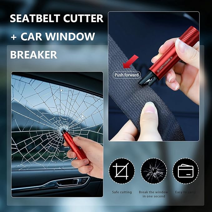 Car Safety Hammer Seatbelt Cutter, Auto Emergency Escape Hammer with Window Glass Breaker and Seat Belt Cutter, Striking Escape Tool for Car Accidents (2Pack: Silver)