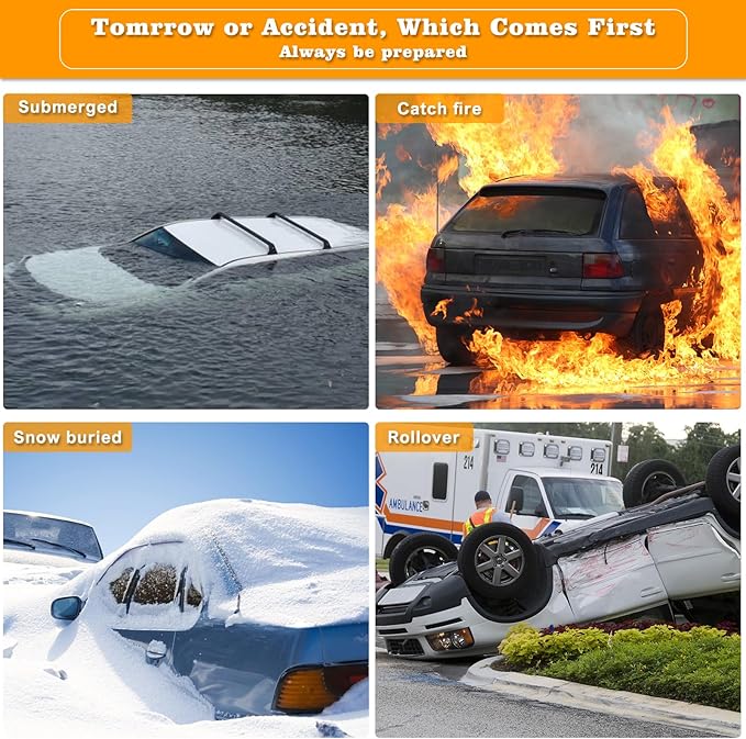 THINKWORK Car Window Breaker, Glass Breaker, Window Breaker Seatbelt Cutter, 2-in-1 Car Safety Hammer with One Second Emergency Glass Hammer, Safety Emergency Car Escape Tool for Car, Office, Home