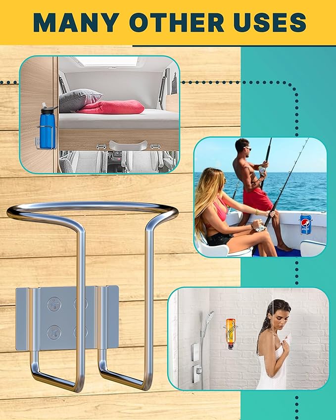 Skywin Large Cup, Water Bottle & Tumbler Holder Organizer (Screw Mount)- 2 Pack – Heavy-Duty Stainless Steel Drink Holder for Boats, Trucks, Cars, RVs & Yachts, Fits Large Tumblers, Bottles & Cans