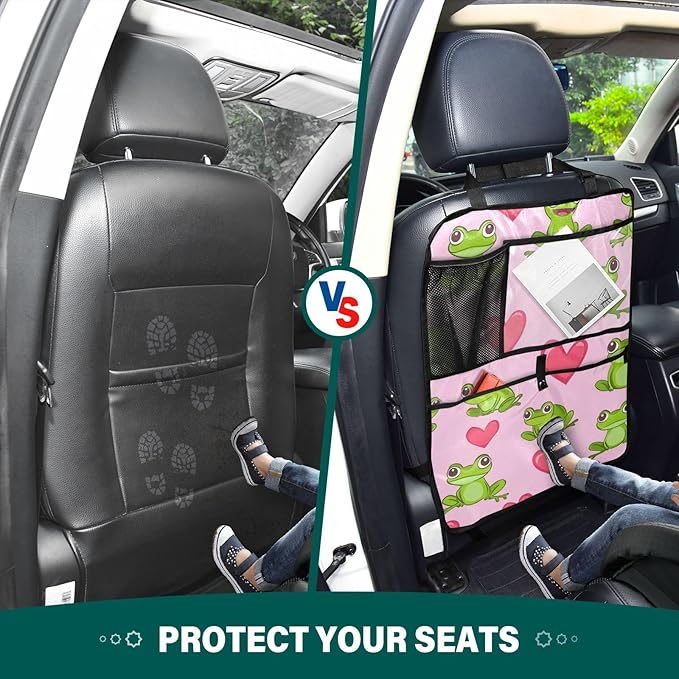 Pink Frog and Love01 1 Pack Backseat Car Organizer with Storage Pockets Seat Back Organizers for Kids Kick Mats Backseat Protector Automotive