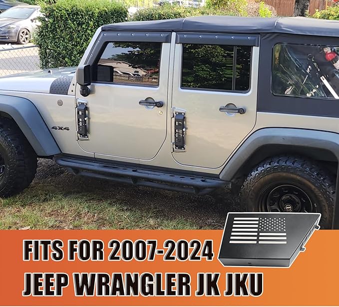 1 Pair Metal Front Door Storage Pockets for 2007-2018 Jeep Wrangler JK JKU - Black Organizer with Tool-Free Install, Anti-Rust Coating & Accessory Mount (US Flag)