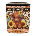 Highland Cow Car Trash Can with Lid Garage Bag Southwest Aztec Automotive Garbage Bin Reusable Auto Accessories Interior Car Organizer with Adjustable Straps