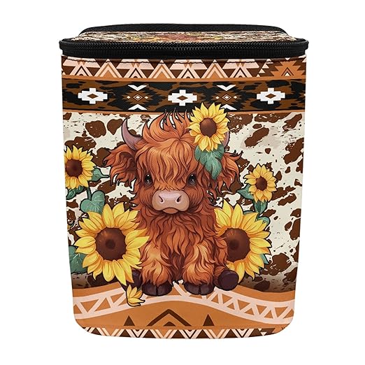 Highland Cow Car Trash Can with Lid Garage Bag Southwest Aztec Automotive Garbage Bin Reusable Auto Accessories Interior Car Organizer with Adjustable Straps