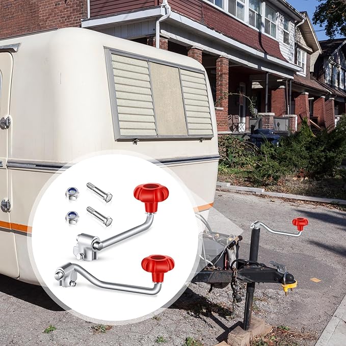 1 Set Trailer Jack Handles Replacement Crank Accessories Fits Most Trailer Jacks, Comes with Bolt Nut Spacers, Top Wind Jack Handle Red and Black (Red)