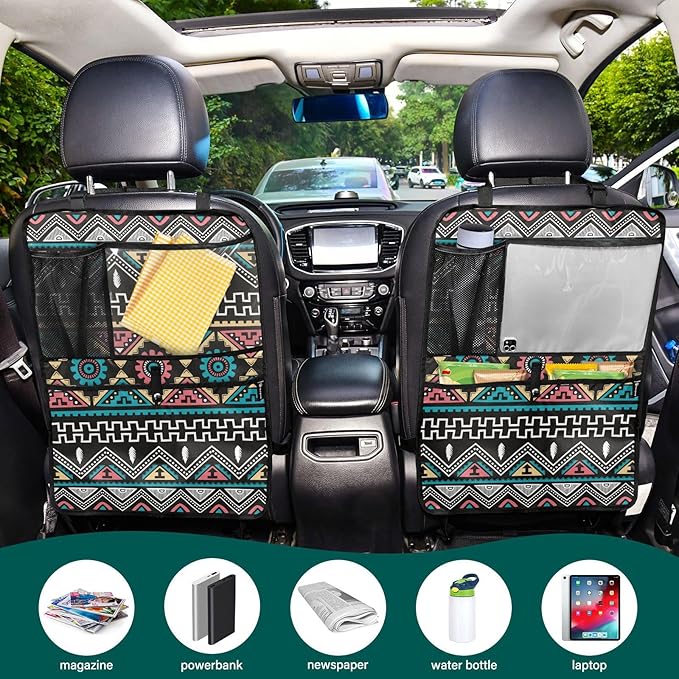 1 Pack Backseat Car Organizer with Storage Pockets Seat Back Organizers for Kids Kick Mats Backseat Protector Automotive Ethnic Style