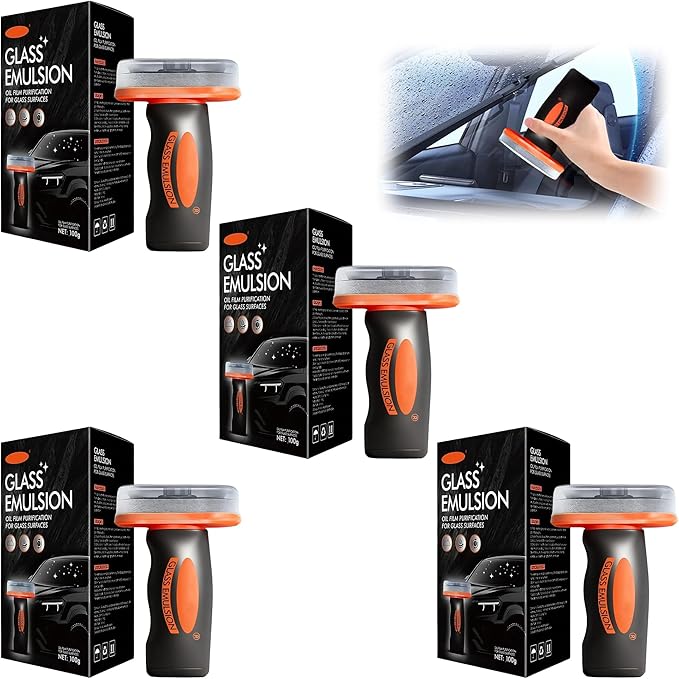 2026 New Handheld Glass Oil-Film Remover, Glass Emulsion Cleaner Cleaning Board, Automotive Oil Film Cleaning Brush for Car Windows (4 Pcs)