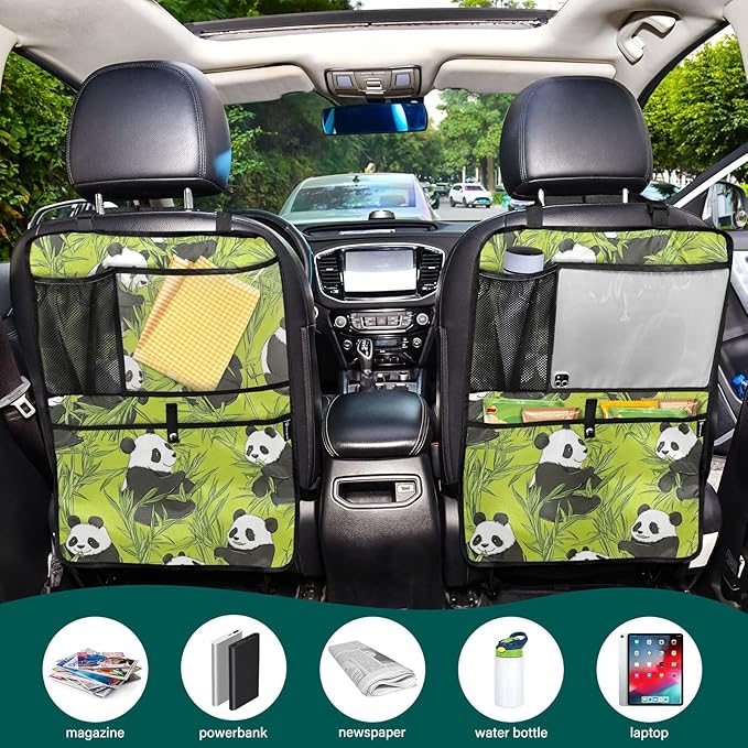 Green Panda and Bamboo 2 Pack Backseat Car Organizer with Storage Pockets Seat Back Organizers for Kids Kick Mats Backseat Protector Automotive