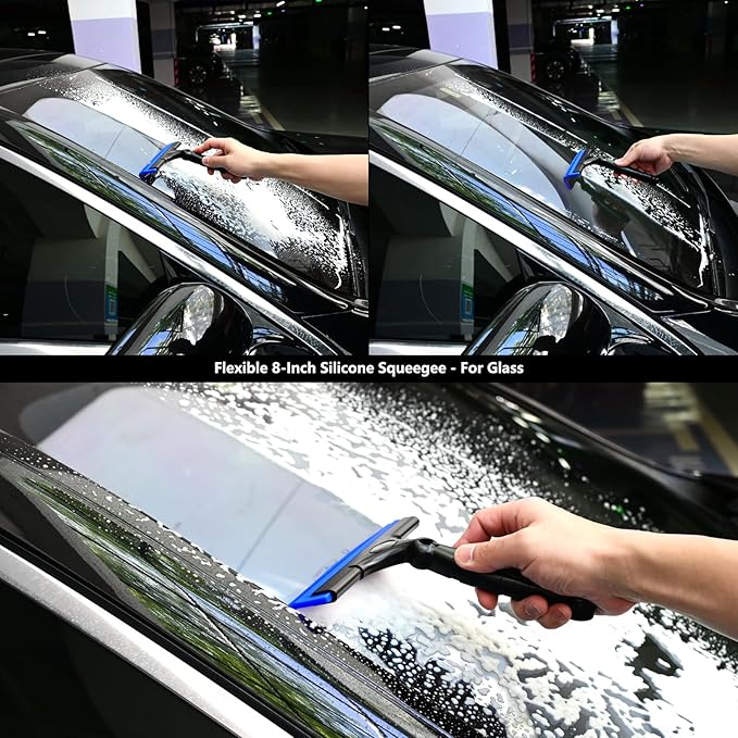 EHDIS 2PCS Flexible 8-Inch Silicone Squeegee Window Tint Tool Auto Water Blade, Shower Squeegee for Car Windshield, Glass, Tiles, and Smooth Surfaces (Blue)