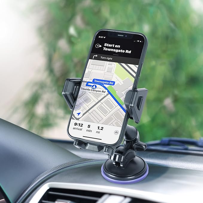 USA Gear Dashboard & Windshield Car Phone Mount, Universal Suction Cup Cell Phone Holder for iPhone 17/16/15, Galaxy S24/S23, Pixel 10/9, Adjustable Arm, 360° Rotation