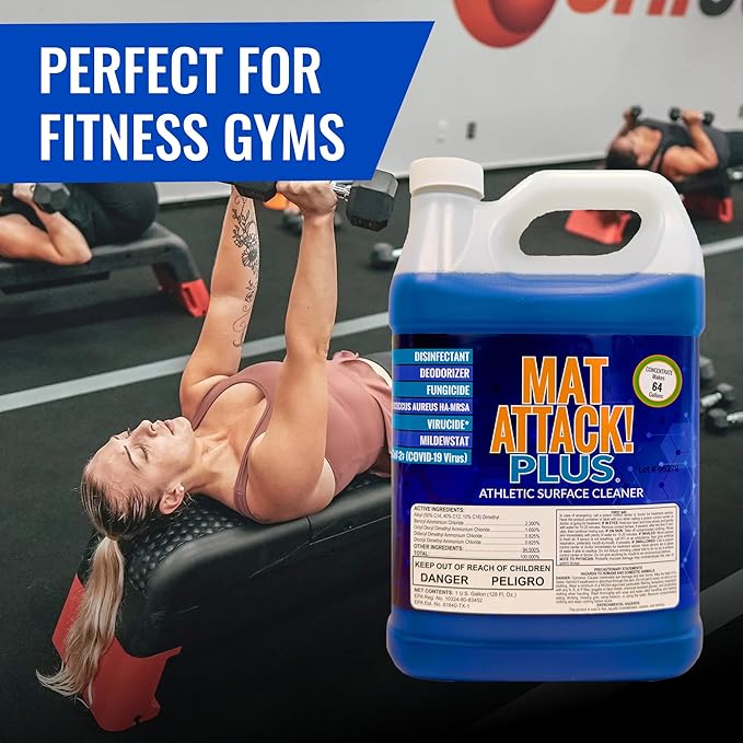 Dollamur Mat Attack! PLUS® Gym & Yoga Mat Cleaner, Hygienic Cleaner for Rubber Flooring, Wrestling Mats, and Fitness Floors-Gallon