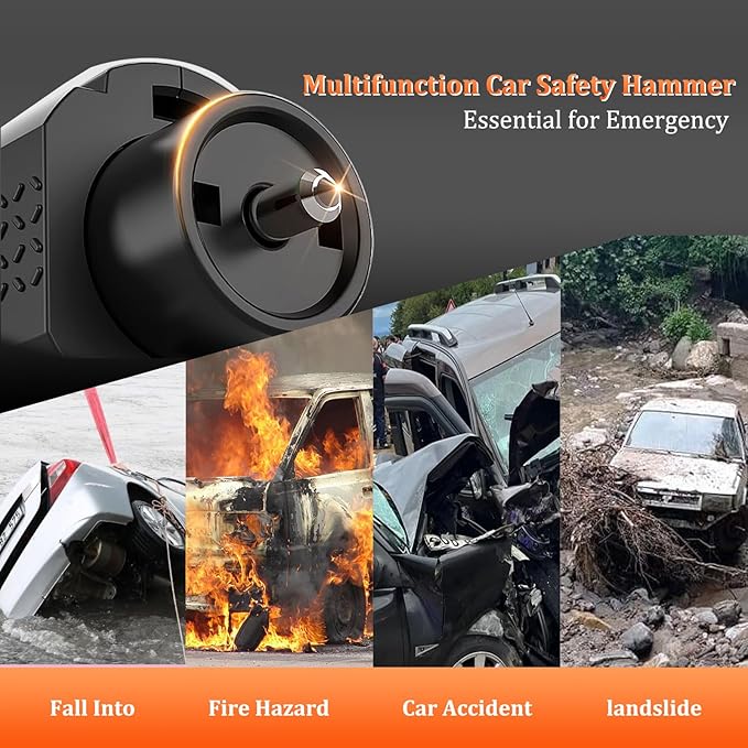 2-in-1 Window Glass Breaker Seatbelt Cutter, 2-Pack Emergency Keychain Car Escape Survival Tool, Safehammer for Land/Underwater, Black