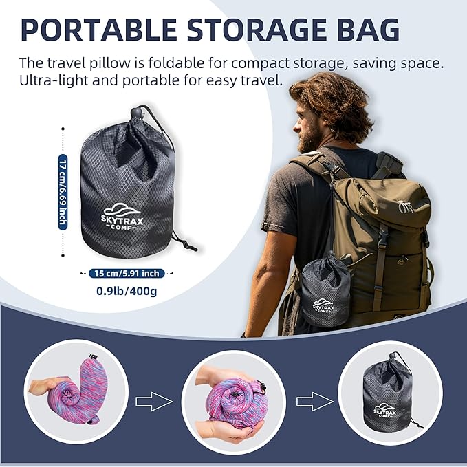 Travel Pillow with Extra Large Hood for Airplane Long Flights Privacy and Comfort Memory Foam with Skin-Friendly Cover for Road Trip Head&Neck Support for Plane Office Cars Sleeping & Rest(Colorful)