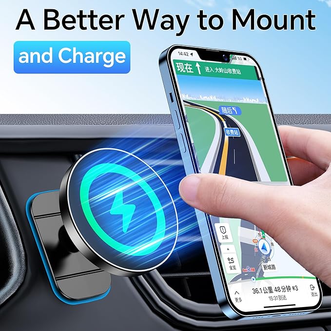 Coolpow for Magsafe Car Mount Charger【100% Stable】 15W Magsafe Car Charger Magnetic Phone Holders for Your Car Accessories for Women Men car Phone Holder Wireless Car Charger for iPhone