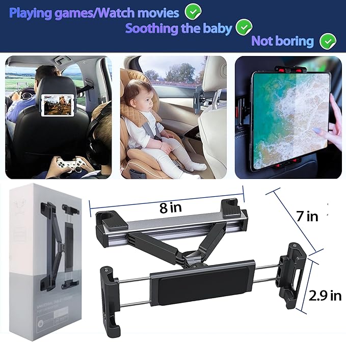 2026 Car Headrest Tablet Holder, Road Trip Essentials for Kids, Scalable Tablet Mount for Car Backseat for iPad Phone, for Most Tablets/Phones, Fits Larger Tablets [Upgrade - Black]