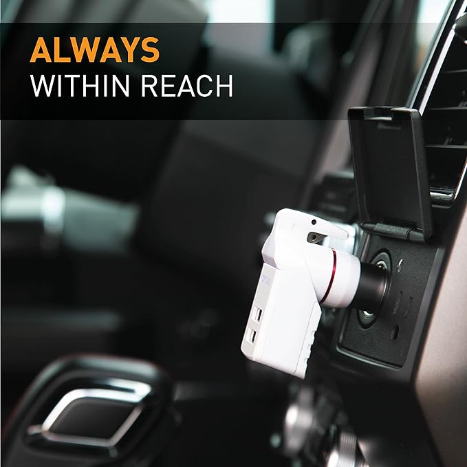 Stinger USB Emergency Escape Tool: Life-Saving Rescue Car Charger, Spring Loaded Window Breaker, Seat belt Cutter, Dual USB Ports Max. 2.4A (1x Black and 1x White Stinger)