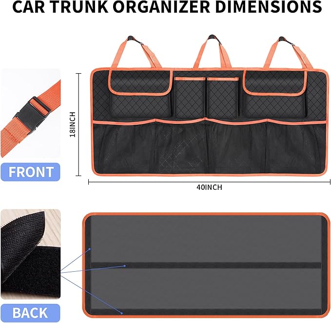 Car Trunk Organizer and Storage, Large Capacity Backseat Hanging Storage Accessories, Backseat Car Organizer for SUV/MPV/Truck (Orange)