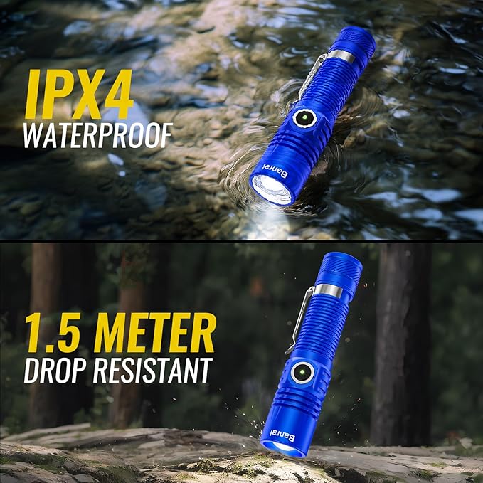 Banral Rechargeable Tactical Flashlights, High Lumens Small Mini USB-C LED Flashlight, Compact EDC Flash Light, 4 Modes&Memory Function, Waterproof Pocket Lights for Home,Camping,Emergency (2, Blue)