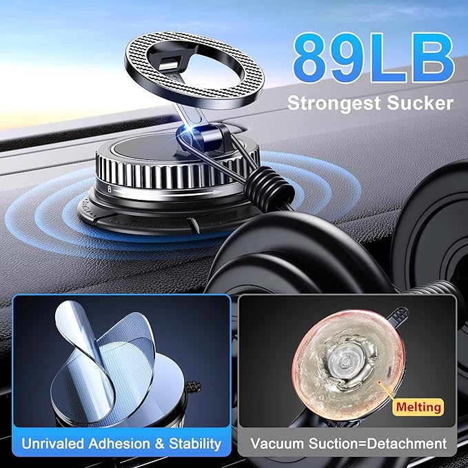 Car Phone Holder for Magsafe [2026 89+LBS Suction & 3700gf Magnetic] 360° Adjustable Cell Phone car Mount, Phone Holders for Your Car Accessories for iPhone 17 16 15 14 13 12 Pro Plus Max Air