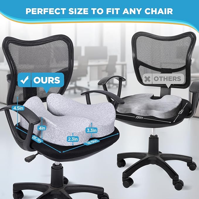 BEAUTRIP Seat Cushion & Lumbar Support Pillow for Office Chair, Car & Wheelchair - Ergonomic Coccyx Cushion for Tailbone, Sciatica & Back Pain Relief - Extra-Dense Charcoal Memory Foam Chair Cushions