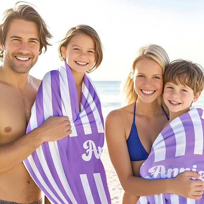 JML Personalized Beach Towel with Name, Custom Cabana Stripe Beach Towel, Customized Microfiber Pool Towel, Quick Dry & Absorbent Swim Towel for Adult,Mother's Day, Birthday, Summer Holiday,Vacation