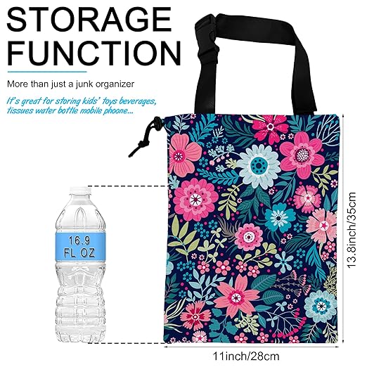 Car Trash Bag Hanging Tropical Flower Trash Can Waterproof Garbage Bag Hanging for Car Back Seat with Adjustable Straps and Drawstring for Car Accessories Vehicle Travelling