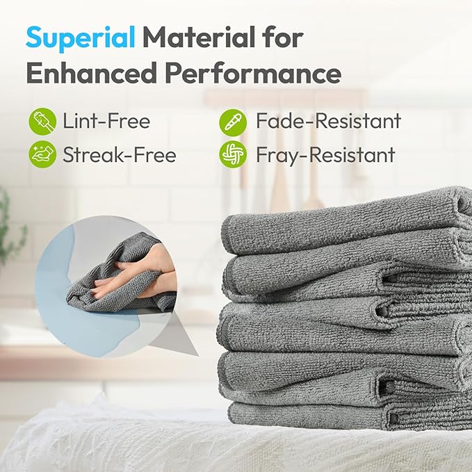 Microfiber Cleaning Cloth 12"X12" 12 Pack Grey Lint Free Microfiber Towels for Cars-Extra Thick, Streak-Free, Fast Absorbent - Reusable Multi-Purpose Housekeeping Rags for Cars