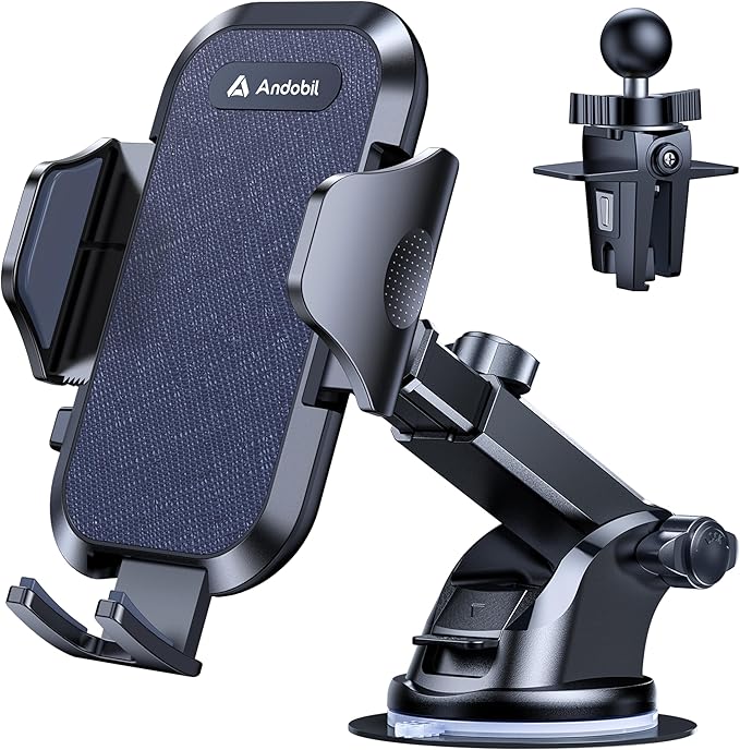 andobil Car Phone Holder Mount (Strong Suction&Bumpy Road Stable) Phone Holders for Your Car, Cell Phone Car Mount for Windshield Dash Vent Truck Cradle Stand for iPhone 17 16 15 14 Pro Max, Blue