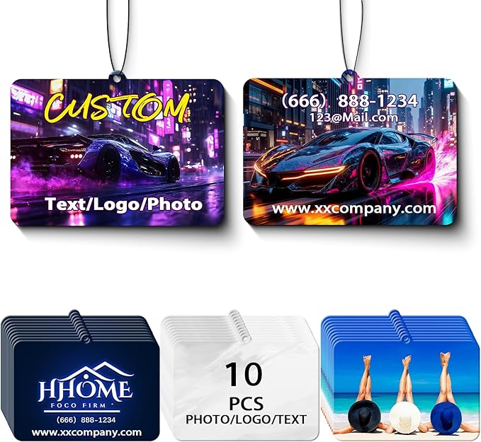 10/20/50/100Pcs Custom Logo Air Fresheners for Car Bulk, Personalized Logo Car Air Fresheners Bulk Double Sided, Customized Air Freshener Suitable for Car, Wardrobe, Branding Business (Horizontal)
