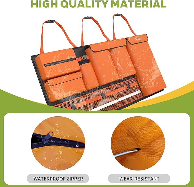Backseat Hanging Trunk Organizer for SUVs, Cars, Trucks & MPVs | Multi-Pocket Storage with Anti-Slip Straps | Space-Saving Auto Accessory for Men & Women | Orange, 37.8" x 18.1" - K230