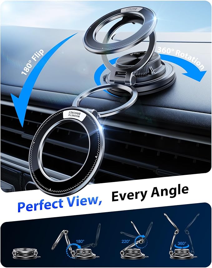 Ultra-Thin Vacuum Gel Magnetic Phone Holder for Car, [95LBS Max Suction] 360° Adjustable [All Zinc-Alloy] Cell Phone Car Mount for MagSafe, Fit for iPhone 17 Pro Max/16/15/14/13/12 & Android