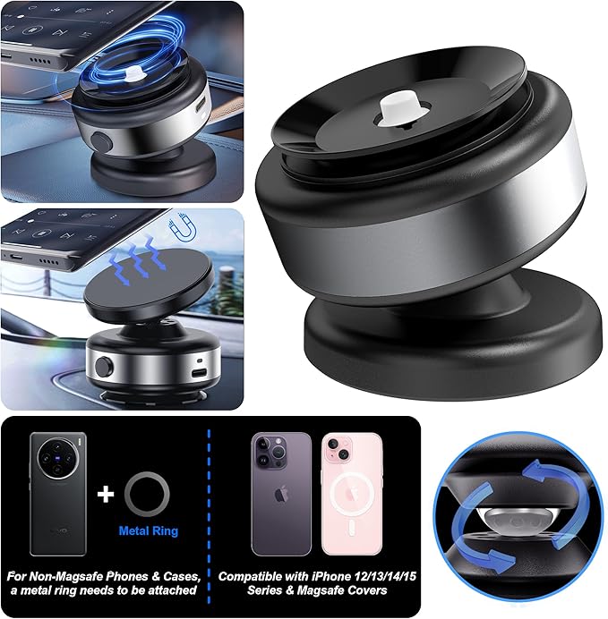 Fostex Super Strong Magnetic Phone Holder for Car & Desk, N52 Magnet 360 Rotation Phone Mount, Secure Grip for All Phones on Dashboard/Glass/Wall