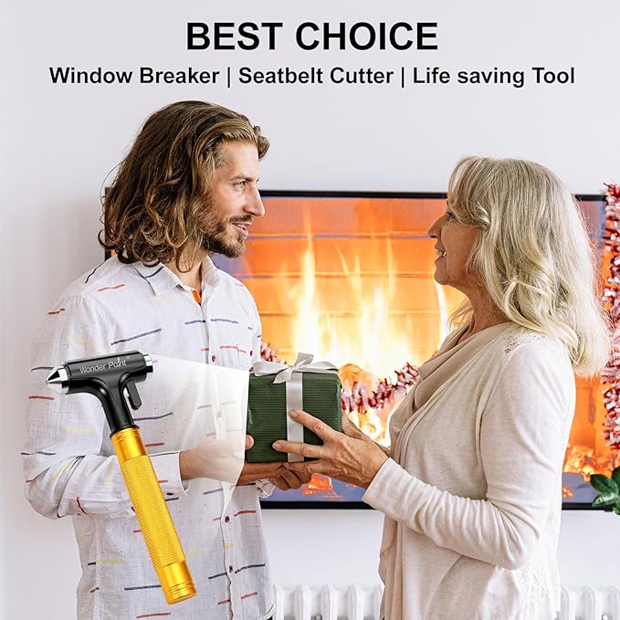 Premium Car Glass Breaker with Seat Belt Cutter - Automotive Safety Hammer - Emergecy Escape Tool, Car Autoaccessory Metal Window Hammer, Vehicle Hard Aluminium Alloy Head Design(Yellow)