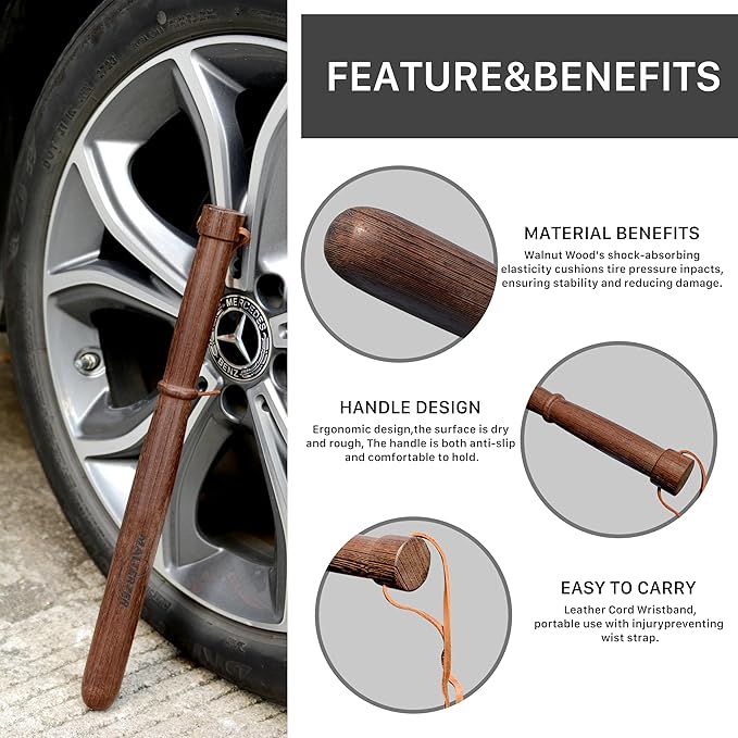 2 PCS Wooden Tire Checker for Truckers Tool for Checking Tire Pressure, Wheel & Tire Accessories & Parts, Tire Repair Tools Fish Bat Self Defense