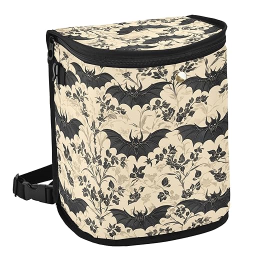 MNSRUU Car Trash Can with Lid, Bats and Flowers Vintage Car Trash Bag Hanging Organizers and Storage for Front Back Seat, Leak-Proof Trash Bin