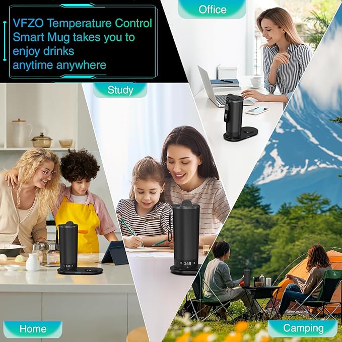 Temperature Control Heated Travel Mug Smart Self Heating Coffee Mug 20 Oz App Controlled LED Display coffee serving sets mug kept at a constant temperature for 4-10 hours (Navy Blue, 20 oz)