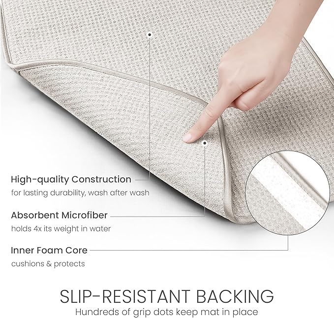 Bellemain XXL Dish Mat Microfiber Dish Drying Mat, Super absorbent (Light Grey, 17" x 24")
