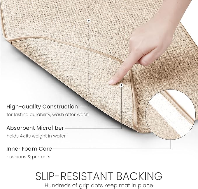 Bellemain XXL Dish Mat 24" x 17" ( LARGEST MAT ) Microfiber Dish Drying Mat , Super absorbent ( Ivory )