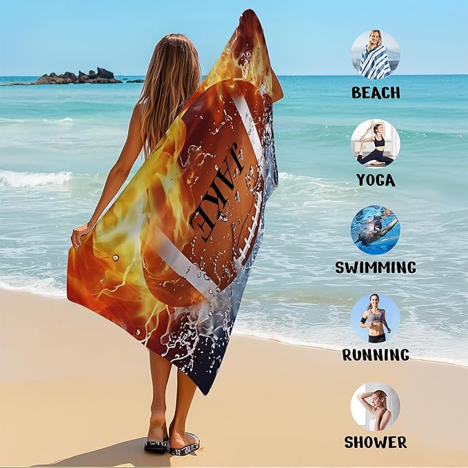 Personalized Beach Towel With Name, Custom Beach Towel with Text, Customized American Football Microfiber Pool Towel, Quick Dry & Absorbent Swim Towel for Adult,Anniversary, Birthday, Summer Holiday