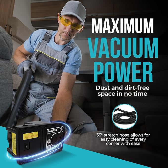 InterVac RoadVac CS-8 with Kit, RV Vacuum for Boats, Kitchens & Tiny Homes, Compact Central Vacuum, Superior Central Vacuum Accessories, Wall-Mounted, W/ 35" Stretch Hose