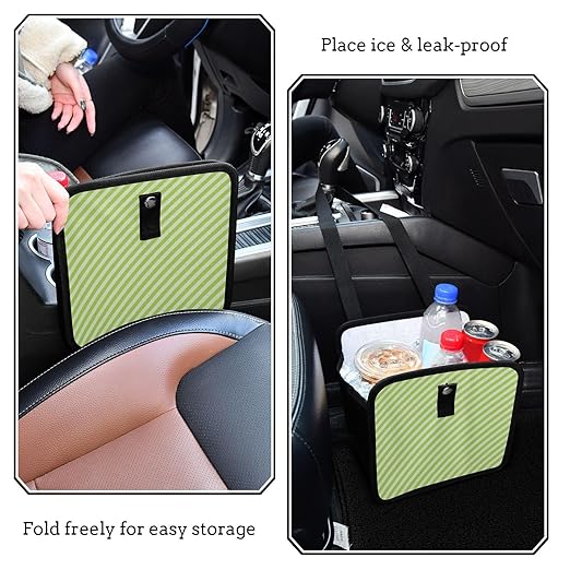 Green Stripes Car Trash Can Foldable Hanging Waterproof Medium Automotive Garbage Cans Trash Bin Storage Bag Car Dustbin Organizer Accessories Large 11x11x5.9