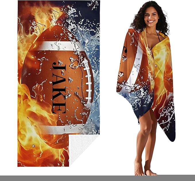 Personalized Beach Towel With Name, Custom Beach Towel with Text, Customized American Football Microfiber Pool Towel, Quick Dry & Absorbent Swim Towel for Adult,Anniversary, Birthday, Summer Holiday