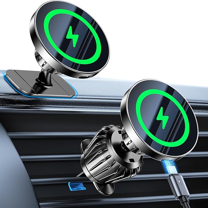 Kaistyle for MagSafe Car Mount Charger【Stronger Magnets】iPhone Magnetic Wireless Car Charger【Dashboard+Vent】 for Magsafe Charger Cell Phone Car Mount for iPhone 17 Pro Max 16 15 14 13 12 MagSafe Cases