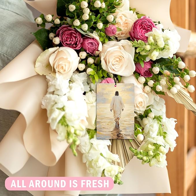 Christian Jesus Car Air Freshener 4Pcs, Jesus and Lamb Christian Air Freshener for Car Interior Closet Drawer Books, Neutral Religious Bible Verse Car Mirror Decor Hanging