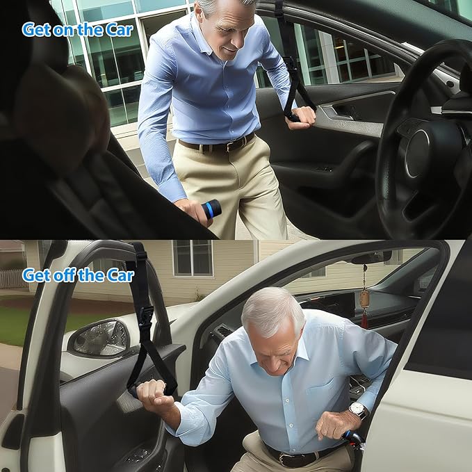3pc Elderly Mobility Independence Assist Kit: Portable Lift Standing Aid, Car Door Assist Handle for Elderly & Adjustable Handrail Strap for Seniors, Disabled, Handicap & Pregnant to Convenient Travel