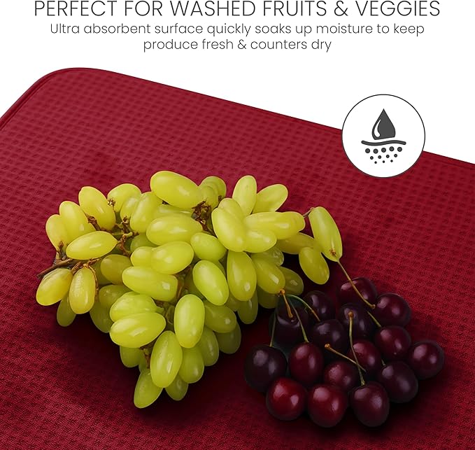 Bellemain XXL Dish Mat 24" x 17" ( LARGEST MAT ) Microfiber Dish Drying Mat , Super absorbent ( Red )