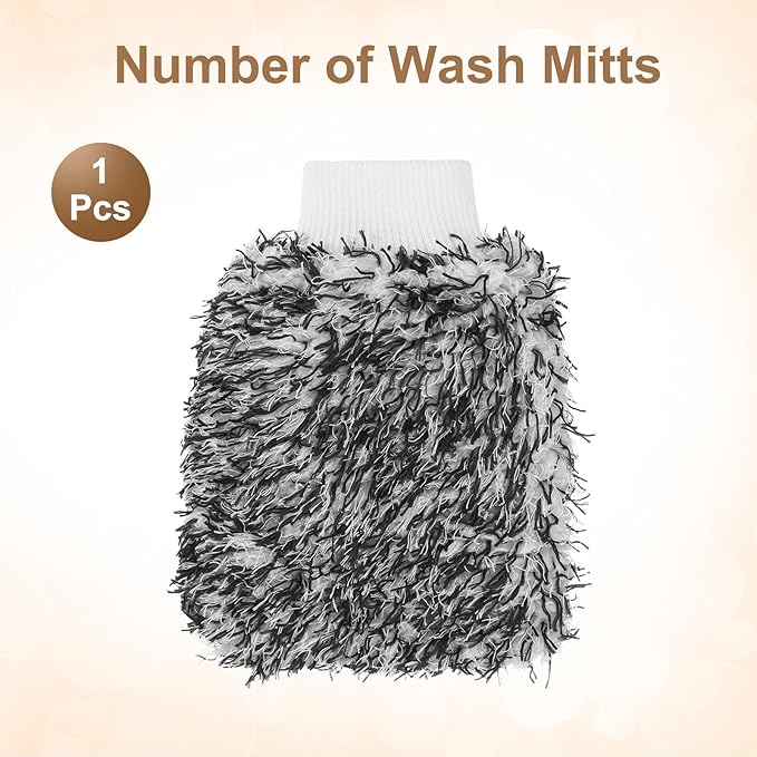 HARFINGTON Chenille Microfiber Car Wash Mitts 9.1" x 6.7" Scratch Free Wash Gloves Absorbent Double Sided Plush Cleaning Drying Mitts for Car Washing Home, Gray