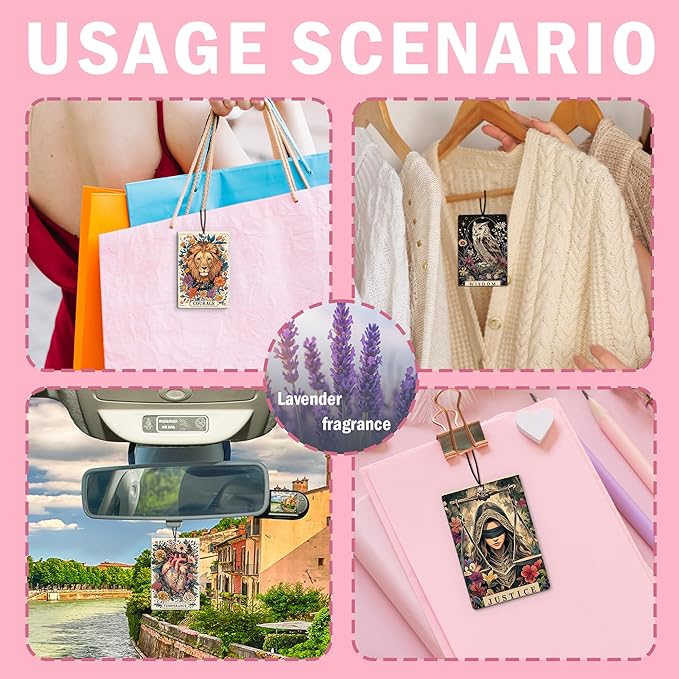 Boho Car Air Freshener 4Pcs, Stoicism Gifts Air Freshener for Car Interior Closet Drawer Books, Boho Stoicism Lion Owl Witchy Floral Tarot Card Car Mirror Decor Hanging