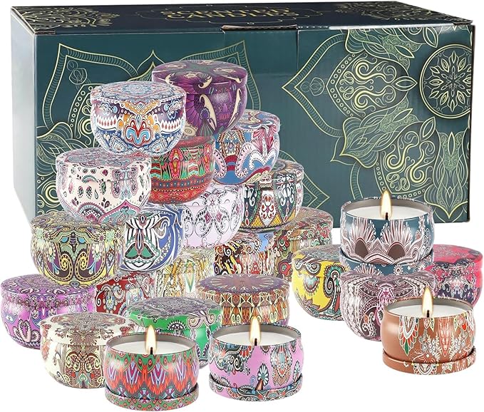 Scented Candles Gifts Set 24 Pack Soy Wax Travel Tin Jar Candles for Home 2.5 OZ jar Candles for Mom for Christmas, Birthday, Thanksgiving, Mother's Day